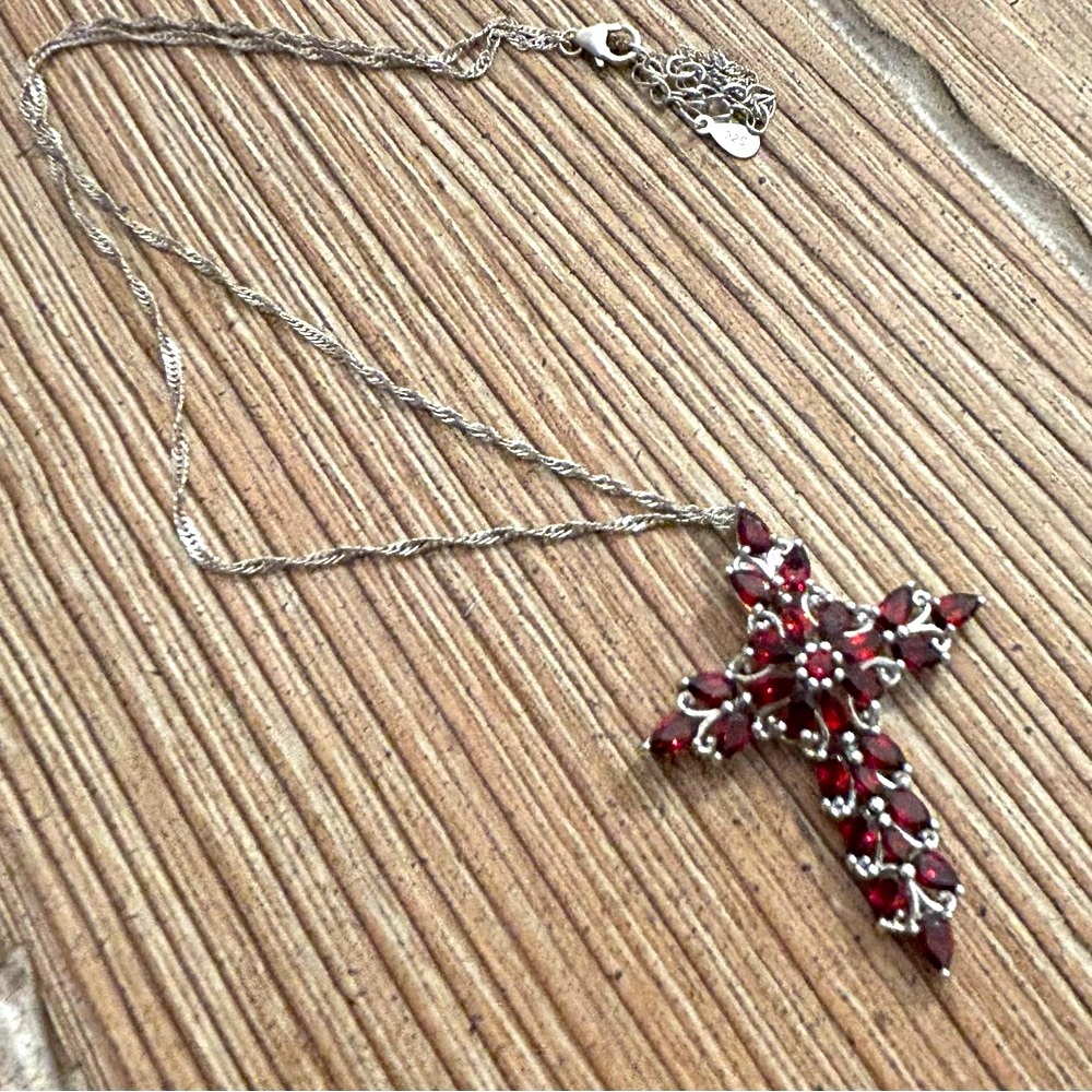 Gorgeous Large Garnet Cross Pendant | Sterling Silver - Picture 5 of 7